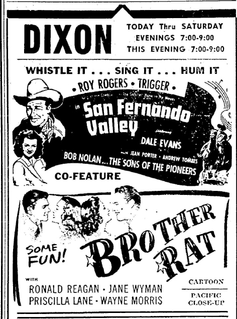 BROTHER RAT Ad in Dixon Evening Telegraph